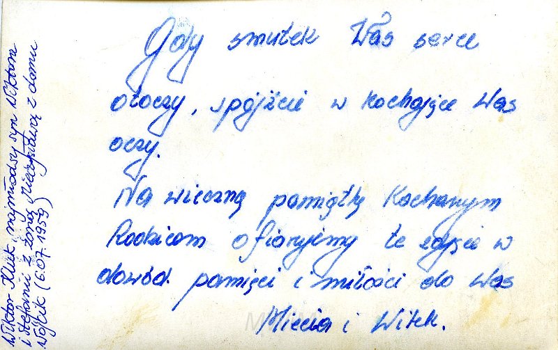 KKE 4054a.jpg - Rewers KKE 4054. Wiktor Kluk (syn Wiktora i Stefani (Sacewicz) Kluk) i Mieczysława Kluk (Wójcik), 6 VII 1959 r.